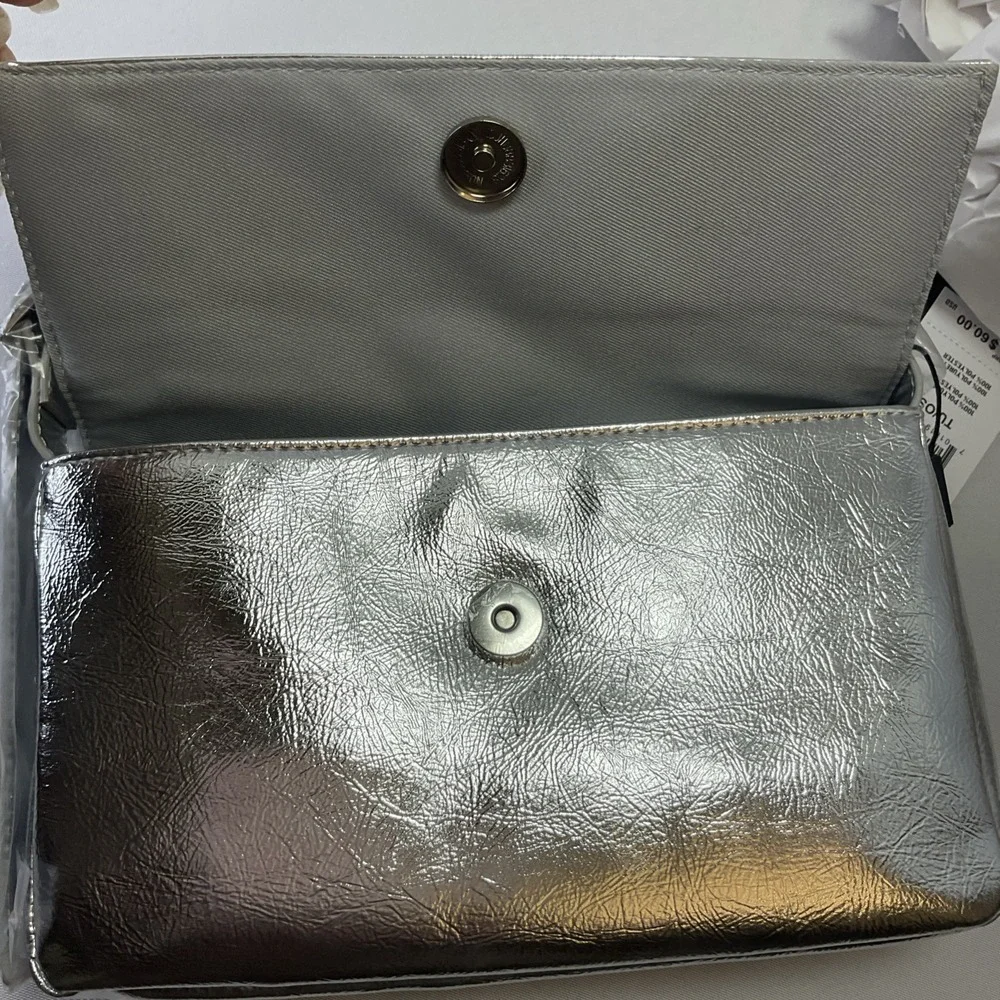 Nicole Miller Silver Vegan Leather Handbag Shoulder Bag‎ NWT $60
